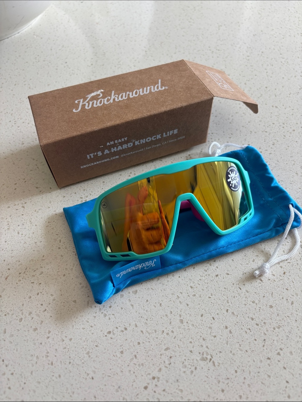 Knockaround Kids Campeone Turquoise and Pink Sport Sunglasses with Mirror Lens